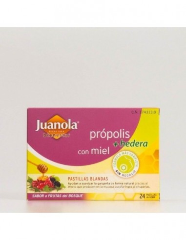 JUANOLA PROPOLIS MIEL Y HIEDRA 24 PASTILLAS DE GOMA SABOR FRUTAS DEL BOSQUE