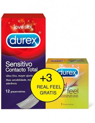 Durex Sensitivo Contacto Total+ Durex Real Feel Preservativos 12 Unidades + 3 Unidades Promocion