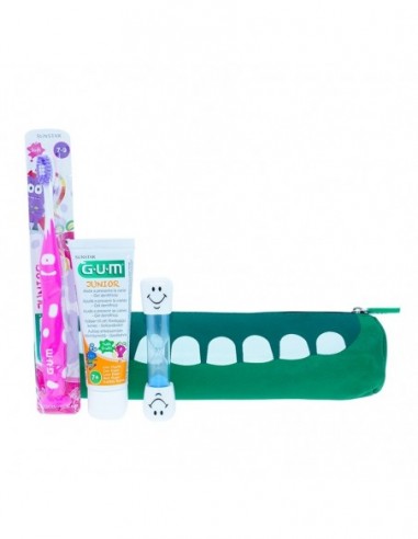 Pack Gum Junior Cepillo + Mini Colutorio + Reloj De Arena + Neceser