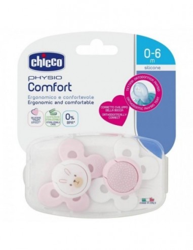 Chupete Silicona Chicco Physio Comfort 0 - 6 Meses 2 Unidades Niña