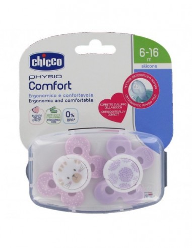 Chupete Silicona Chicco Physio Comfort 6 - 16 Meses 2 Unidades Niña