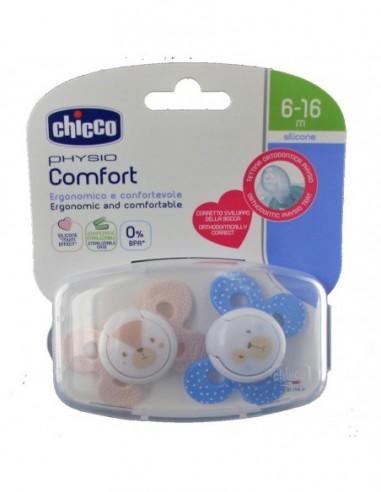 Chupete Silicona Chicco Physio Comfort 6 - 16 Meses 2 Unidades Niño