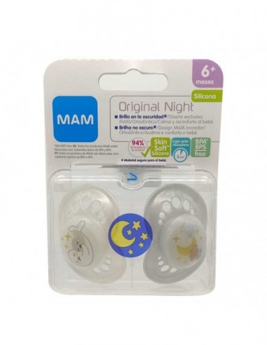 CHUPETE SILICONA MAM ORIGINAL NIGHT + 6 MESES N PACK DOBLE