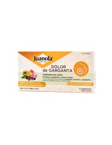 JUANOLA DOLOR DE GARGANTA PROPOLIS FORTE 20 COMPRIMIDOS PARA CHUPAR SABOR SUAVE BALSAMICO