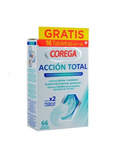 Corega Accion Total Limpiador Limpieza Protesis Dental 66 Tabletas