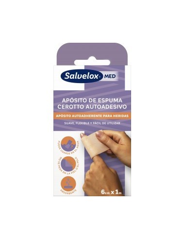 SALVELOX MED FOAM PLASTER APOSITO ADHESIVO 1 APOSITO 1M X 6 CM