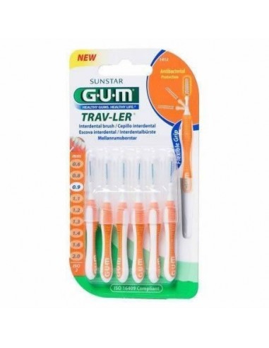 CEPILLO INTERDENTAL VIAJE GUM 1412 TRAV-LER ULTRAFINO 0.9 mm CILINDRICO 6 UNIDADES