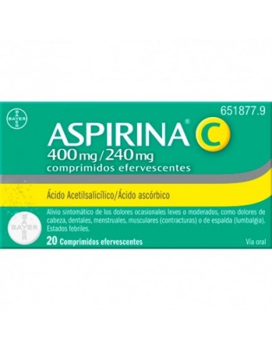 Aspirina C 400 Mg/240 Mg 20 Comprimidos Efervescentes