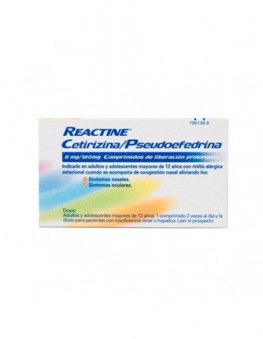 Reactine Cetirizina/Pseudoefedrina 5 Mg/120 Mg 14 Comprimidos Liberacion Prolongada