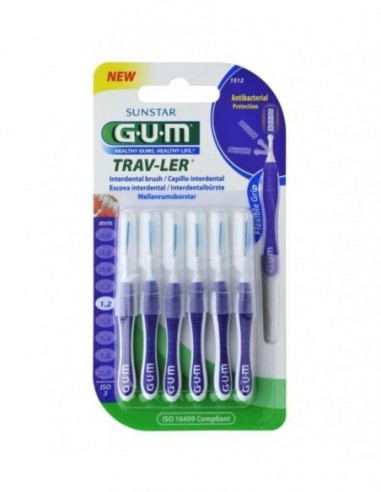 Cepillo Interdental Viaje Gum 1512 Trav-Ler Extrafino 1.2 Mm Cilindrico 6