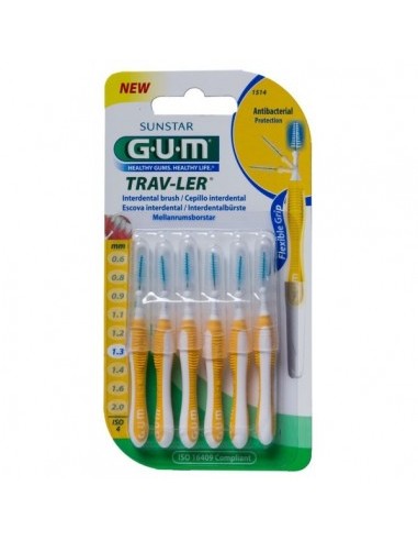 CEPILLO INTERDENTAL VIAJE GUM 1514 TRAV-LER EXTRAFINO 1.3 mm CONICO 6 UNIDADES