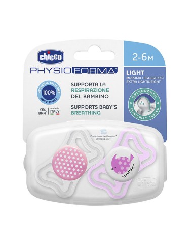 Chupete Siliconaortodontico Chicco Physio Light 2 - 6 Meses 2 Unidades Color Rosa