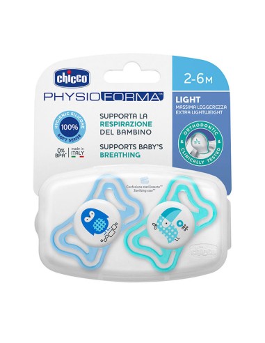 Chupete Siliconaortodontico Chicco Physio Light 2 - 6 Meses 2 Unidades Color Azul