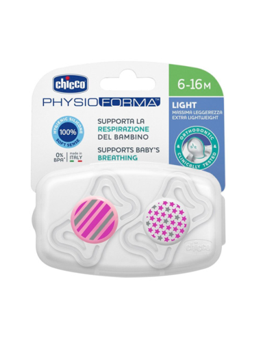 Chupete Silicona Ortodontico Chicco Physio Light 6 - 16 Meses 2 Unidad Color Rosa