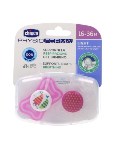 Chupete Silicona Ortodontico Chicco Physio Light 16 - 36 Meses 2 Unidad Color Rosa