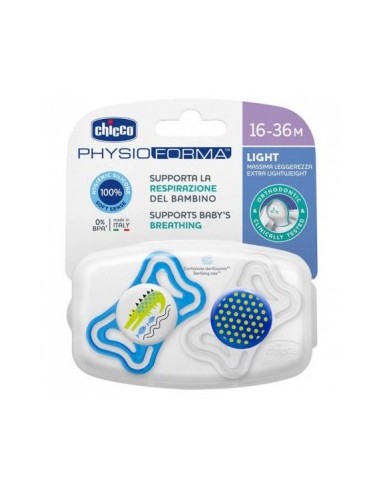 Chupete Silicona Ortodontico Chicco Physio Light 16 - 36 Meses 2 Unidad Color Azul