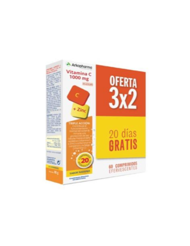 VITAMINA C 1000MG + ZINC  ARKOVITAL 60 COMPRIMIDOS EFERVESCENTES PROMO 3 X 2