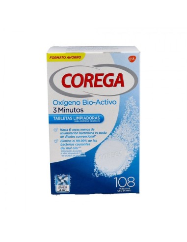 Corega Oxigeno Bio-Activo Limpieza Protesis Dental 108 Tabletas