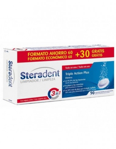 Steradent Triple Accion Plus Limpieza Protesis Dental 90 Comprimidos