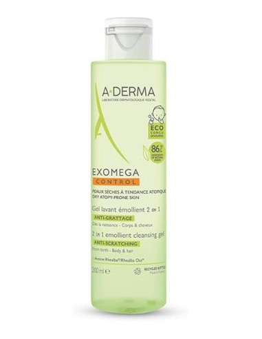 A-DERMA EXOMEGA CONTROL GEL LIMPIADOR EMOLIENTE 2 EN 1 CUERPO Y CABELLO 1 ENVASE 500 ML