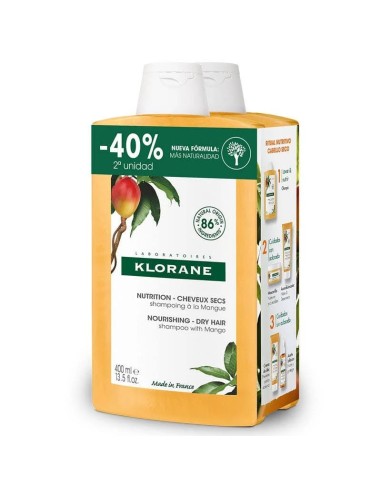 PACK KLORANE CHAMPU MANGO 2 X 400ML 2ª UNIDAD AL 40%