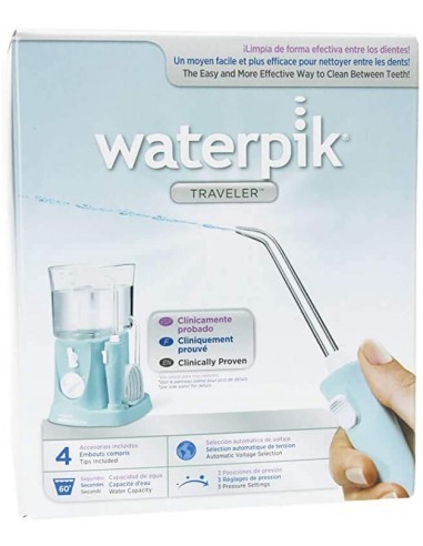 IRRIGADOR BUCAL ELECTRICO WATERPIK WP- 300 TRAVELER CON ADAPTADOR VIAJES BLUE