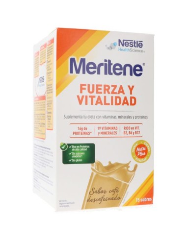 MERITENE FUERZA Y VITALIDAD BATIDO 15 SOBRES 30 G SABOR CAFE DESCAFEINADO