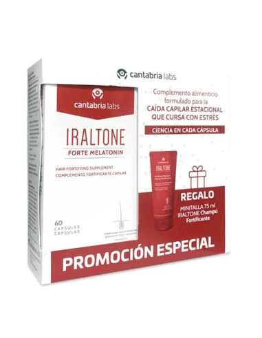 PACK IRALTONE FORTE MELATONIN 60 CAPSULAS + CHAMPU FORTIFICANTE GRATIS 75 ML