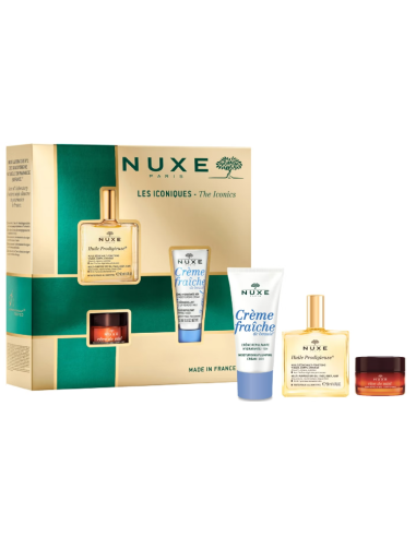 NUXE COFRE LES ICONIQUES HUILE PRODIGIEUSE 50 ML + CREME FRAICHE HIDRATANTE 30 ML + REVE DE MIEL 15 G