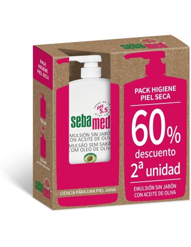 PACK SEBAMED EMULSION SIN JABON ACEITE DE OLIVA 60% 2ª UNIDAD 750 ML