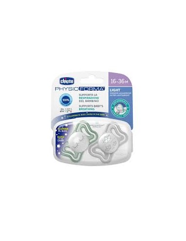 CHUPETE SILICONA CHICCO PHYSIOFORMA LIGHT LUMINOSO 16 - 36 MESES 2 UNIDADES