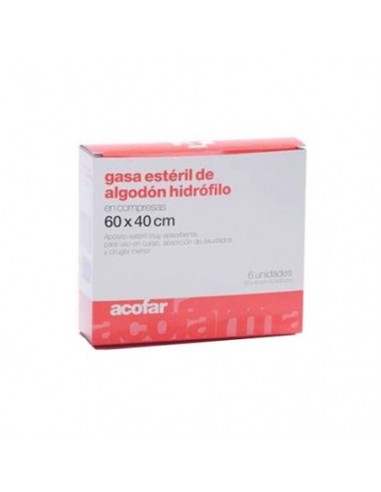 Gasa Esteril Algodon Hidrofilo Compresas Acofar 6 Unidades 60 Cm X 40 Cm