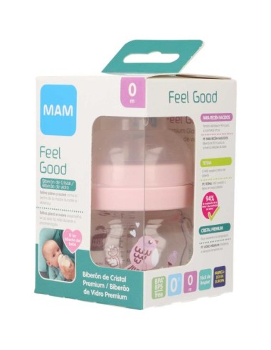 BIBERON CRISTAL MAM FEEL GOOD + 0 MESES 1 UNIDAD MATT-R 90 ML