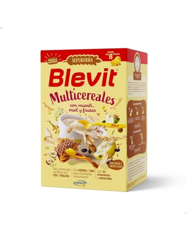 BLEVIT SUPERFIBRA MULTICEREALES MUESLI MIEL Y FRUTAS 1 ENVASE 500 G