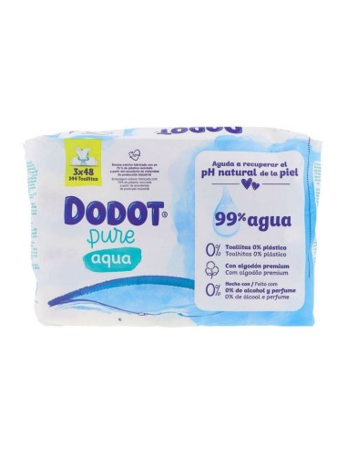 DODOT AQUA PURE TOALLITAS HUMEDAS PARA BEBES 3 ENVASES 48 UNIDADES PLASTIC FREE PACK PROMOCIONAL