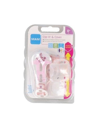 BROCHE PARA CHUPETE Y CUBIERTA DE PROTECCION MAM CLIP IT! & COVER 1 UNIDAD COLOR ROSA