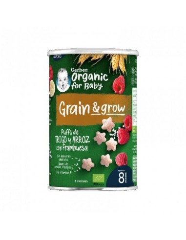 GERBER SNACK ORGANIC TRIGO ARROZ CON FRAMBUESA 1 BOLSITA 35 G