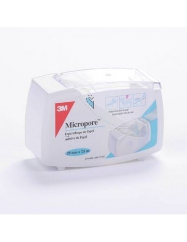 ESPARADRAPO HIPOALERGICO PAPEL MICROPORE PORTAR 1 UNIDAD 7,5 m x 2,5 cm COLOR BLANCO