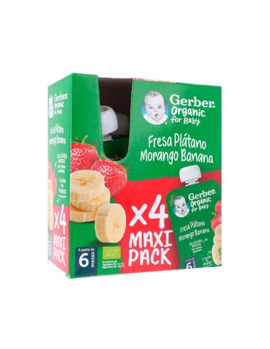 GERBER ORGANIC FRESA PLATANO 4 POUCH...